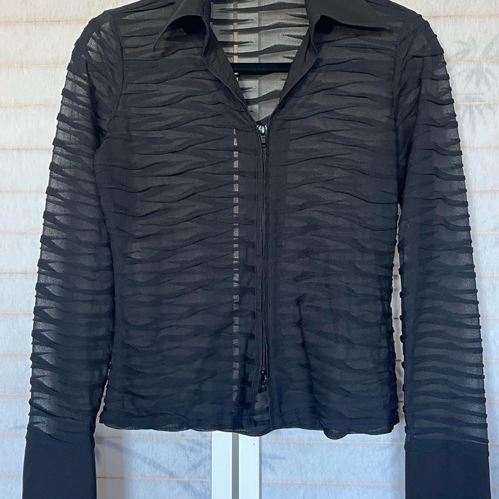 NaraCamicie Black Sheer Textured Shirt – Made in Italy